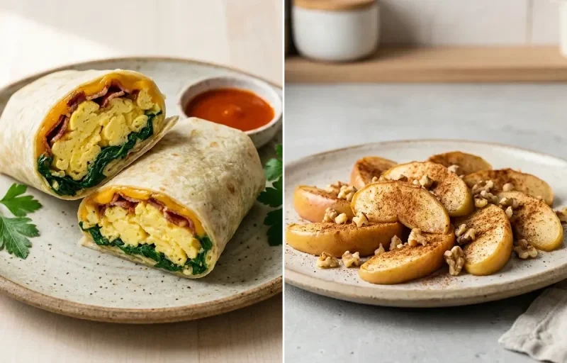 Egg And Spinach Wrap with Apple With Cinnamon
