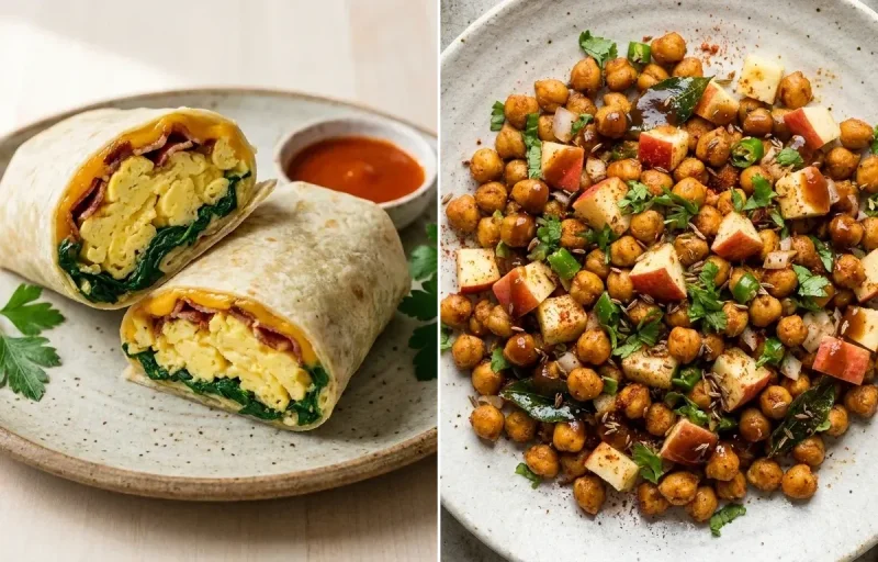 Egg And Spinach Wrap with Roasted Chana With Apple