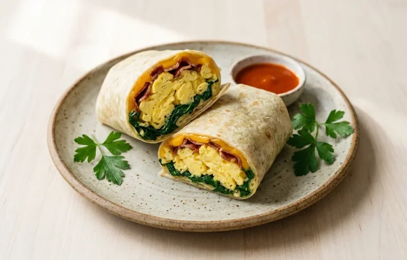 Egg And Spinach Wrap with Tomato Basil White Bean Soup