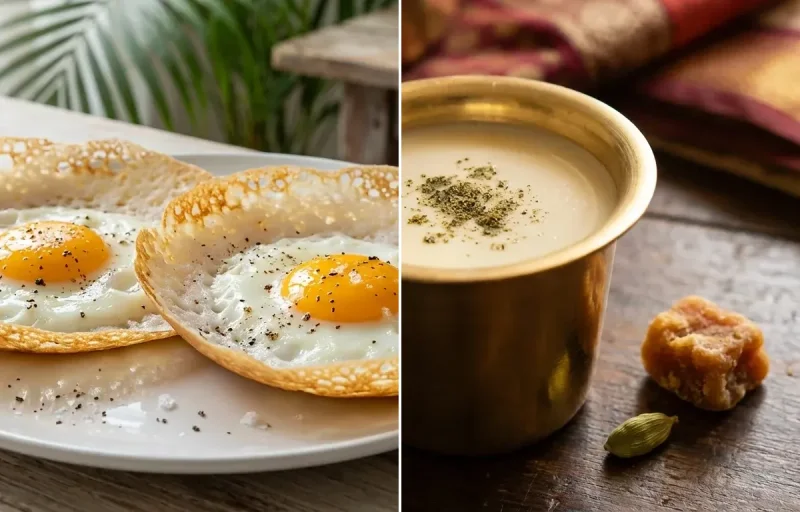 Egg Appam with Sweetened Coconut Milk