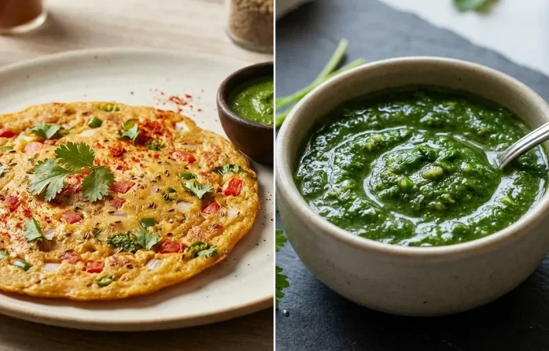 Egg Besan Cheela with Coriander Mint Chutney