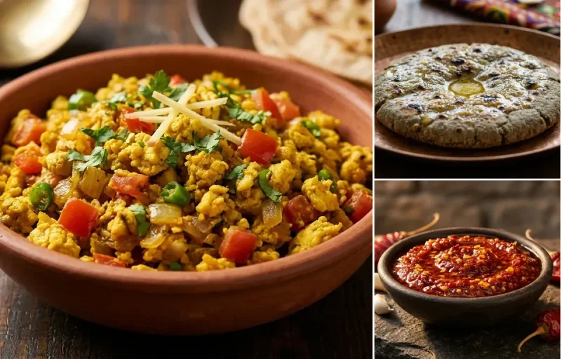 Egg Bhurji with Bajra Roti and Lehsun Chutney