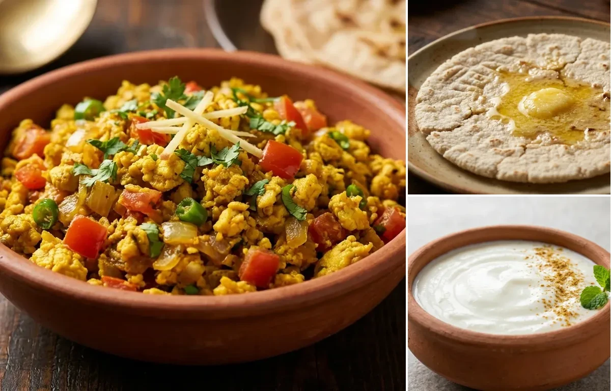 Egg Bhurji with Jowar Bhakri and Dahi
