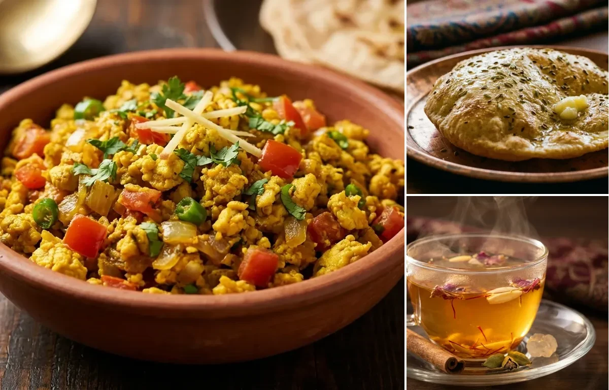 Egg Bhurji with Kashmiri Roti and Kahwa