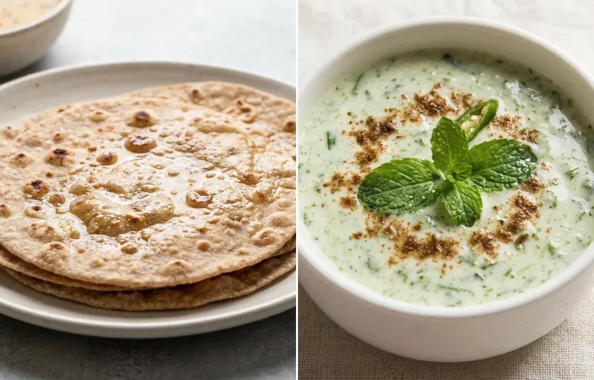 Egg Bhurji Main with No-Salt Whole Wheat Roti and Mint Raita