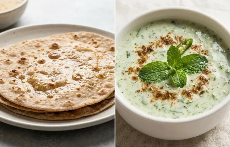Egg Bhurji Main with No-Salt Whole Wheat Roti and Mint Raita