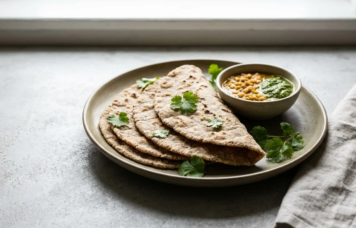 Egg Bhurji Main with Vegan Jowar Roti and Spiced Buttermilk