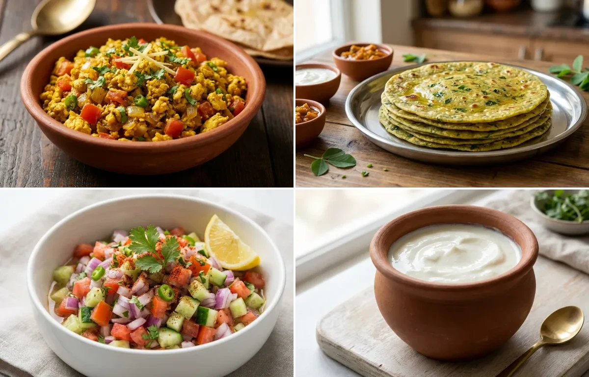 Egg Bhurji with Methi Thepla and Curd