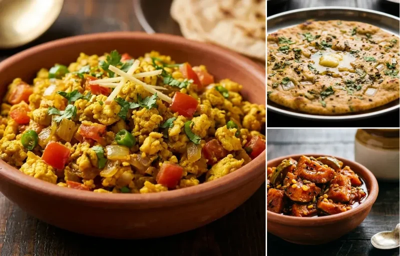 Egg Bhurji with Missi Roti and Mango Pickle