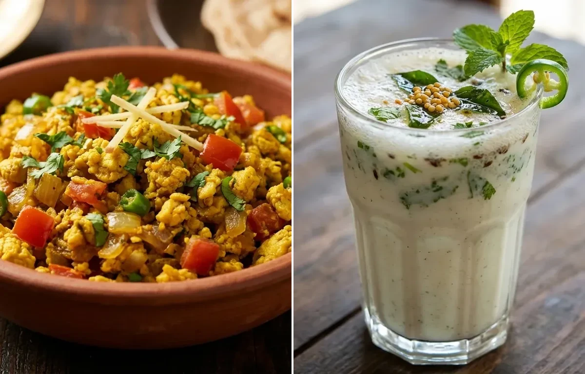 Egg Bhurji with Masala Chaas