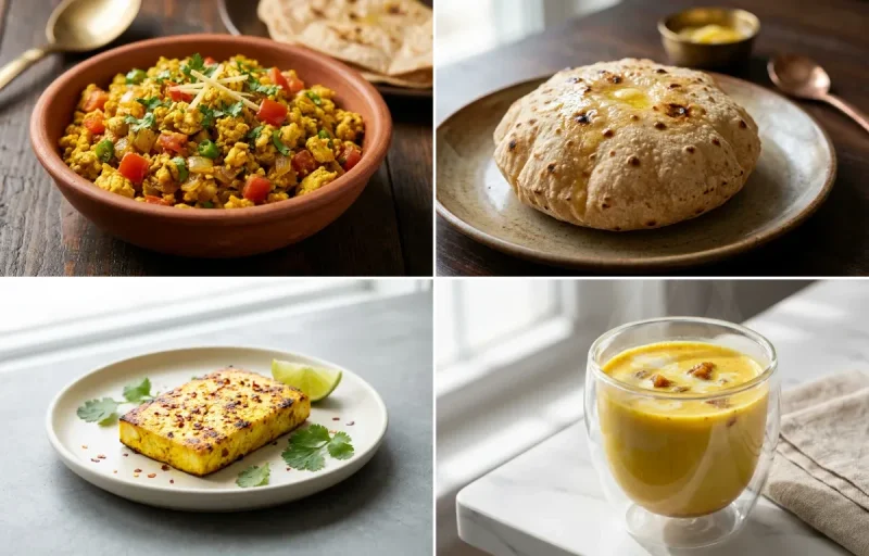 Egg Bhurji with Phulka with Paneer Slab with Milk