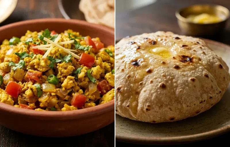 Egg Bhurji with Phulka with Walnuts Small Portion with Milk