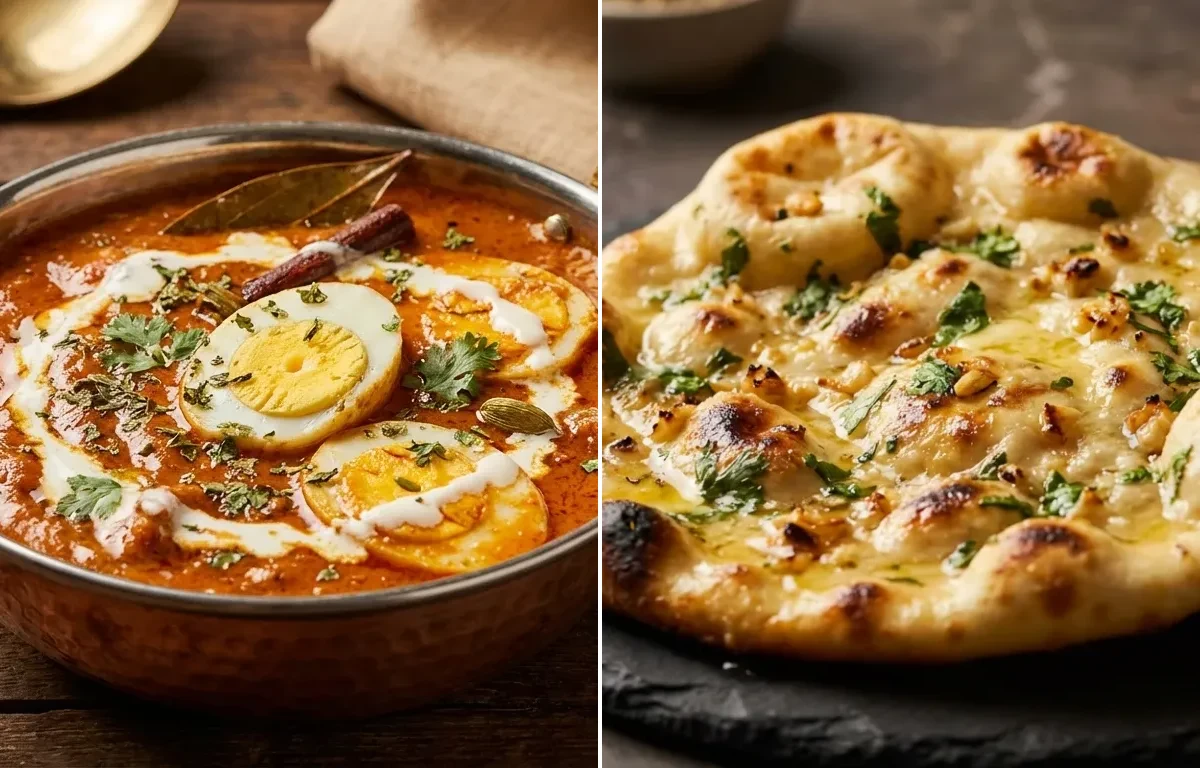 Egg Butter Masala with Garlic Naan