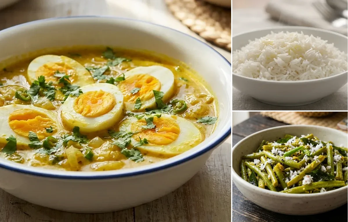 Egg Caldin with Steamed Basmati Rice and Beans Foogath