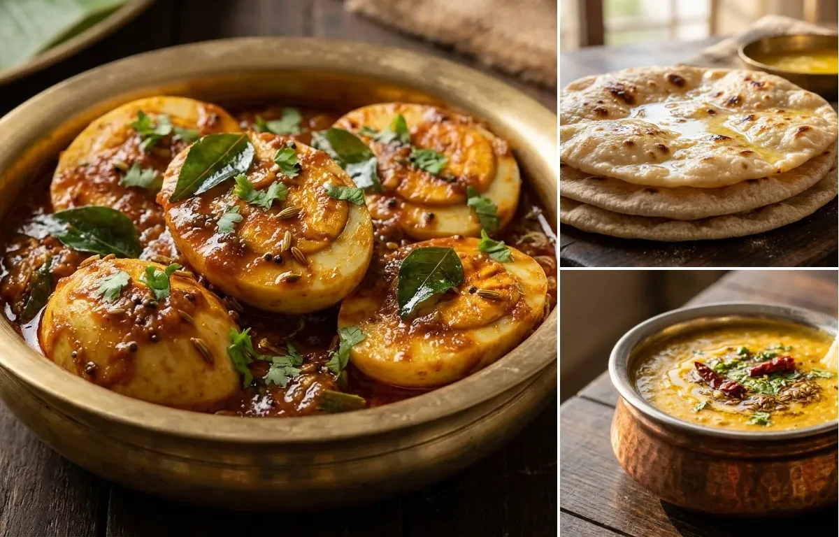 Egg Chukka with Chapati and Dal Fry
