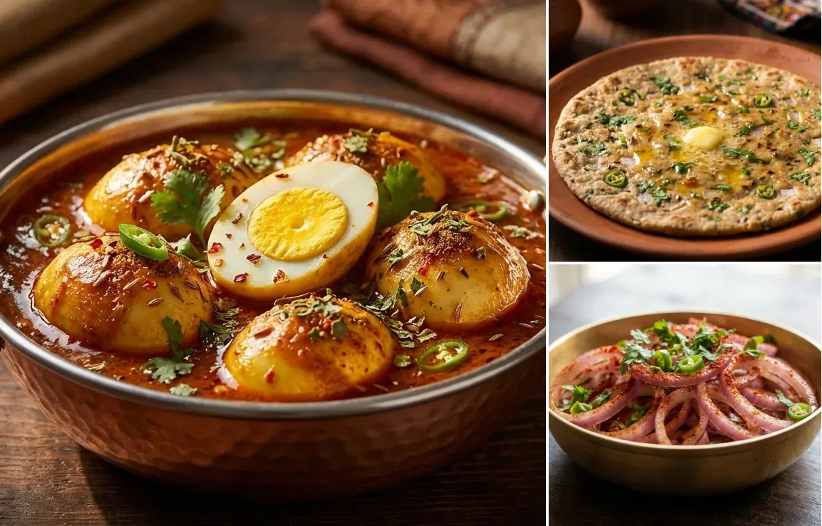 Egg Curry with Bejar ki Roti and Onion Salad