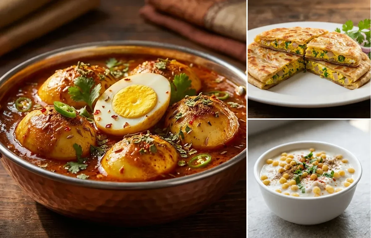 Egg Curry with Mughlai Paratha and Boondi Raita