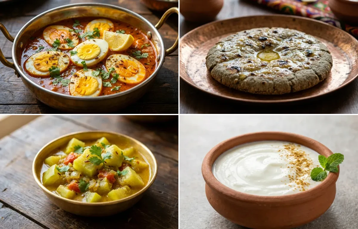 Egg Curry with Bajra Roti with Lauki Sabzi with Dahi
