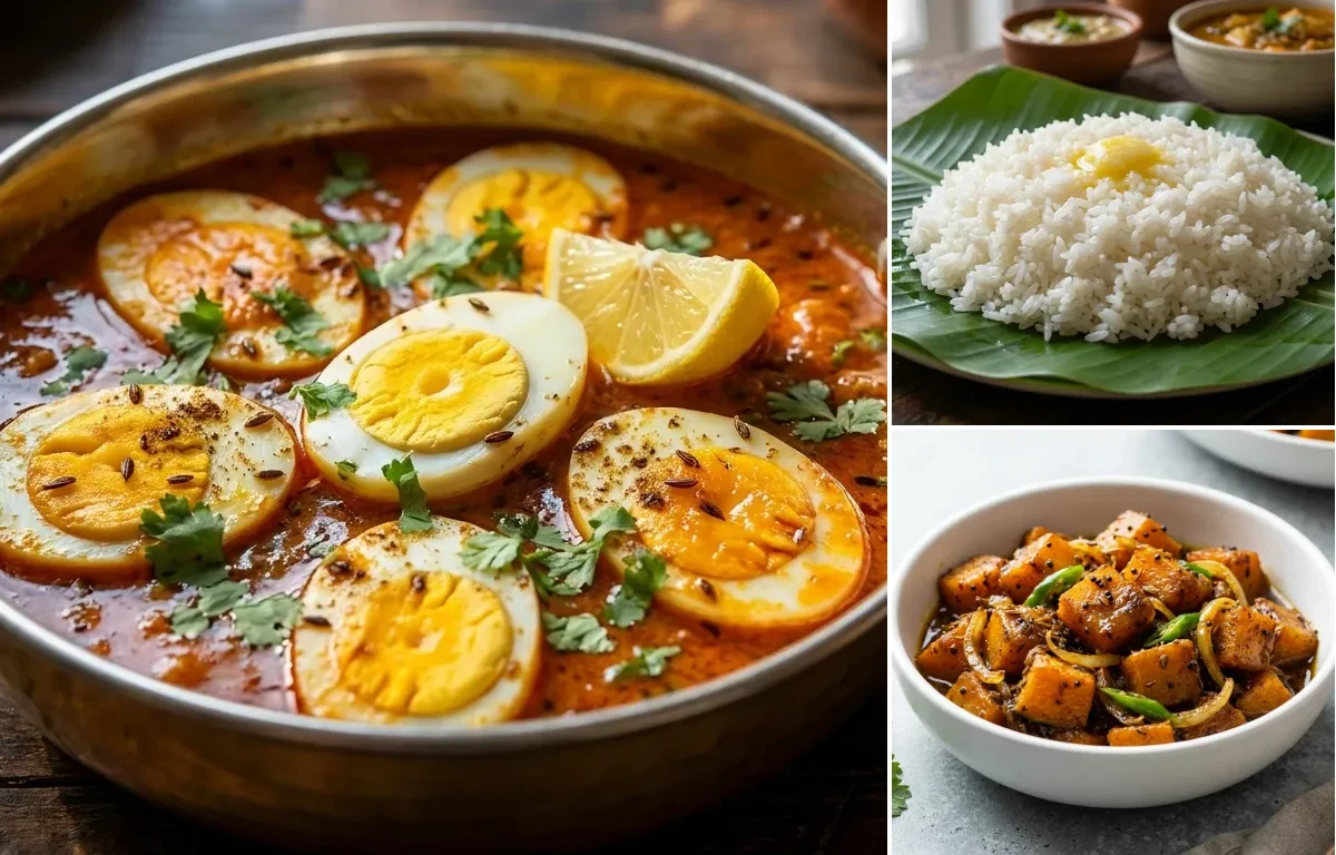 Egg Curry with Steamed White Rice with Pumpkin Sabzi (125% portion)