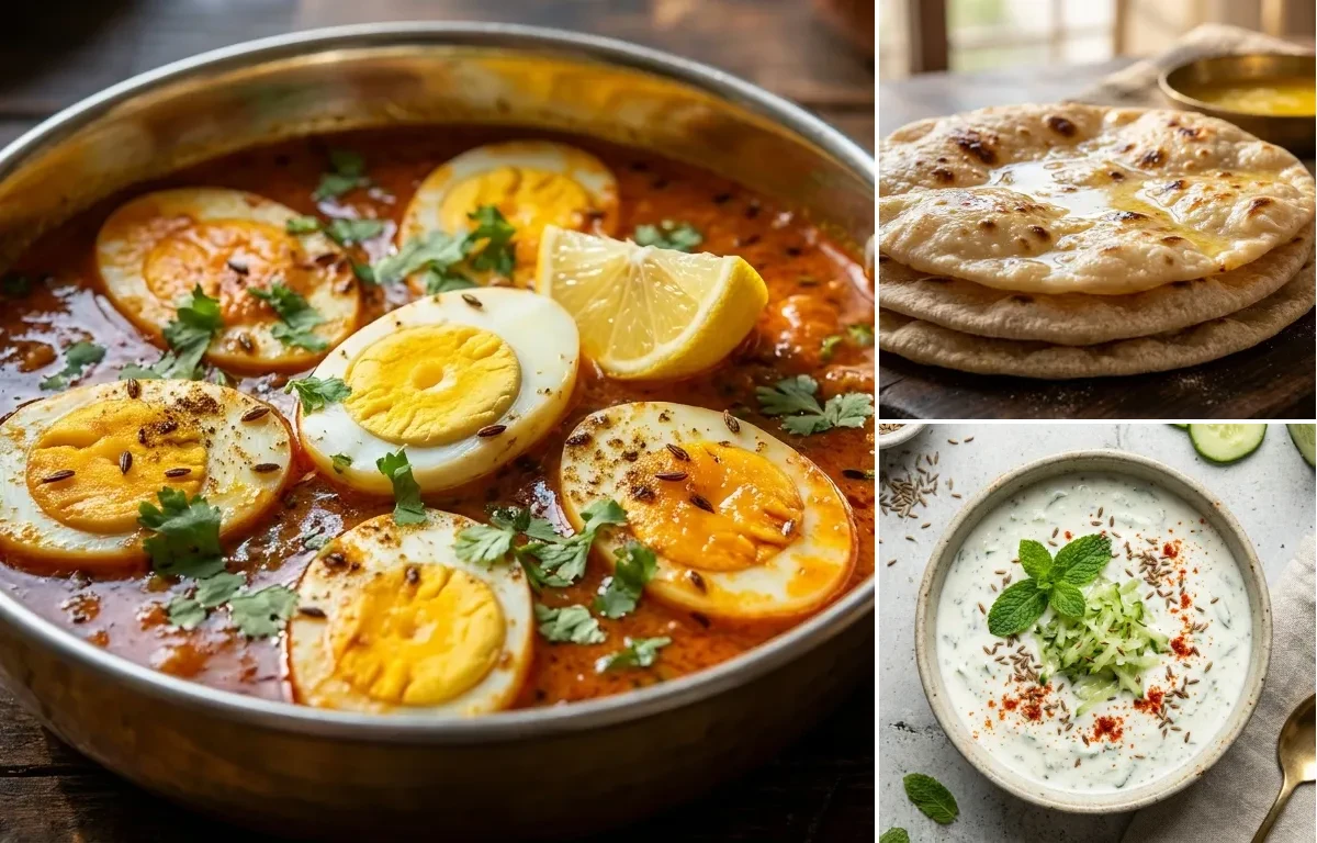 Egg Curry with Chapati and Cucumber Mint Raita