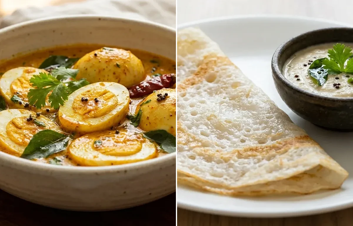Egg Curry with Coconut with Neer Dosa