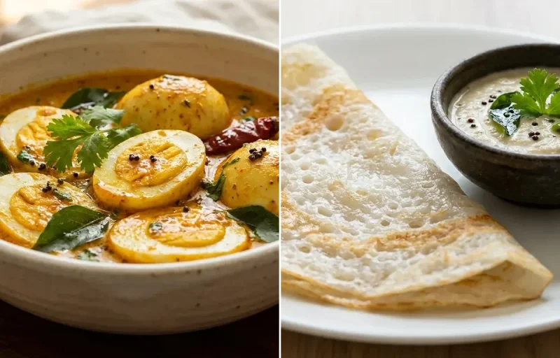 Egg Curry with Coconut with Neer Dosa