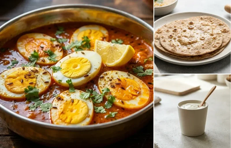 Egg Curry with No-Salt Whole Wheat Roti and Plain Yogurt Cup