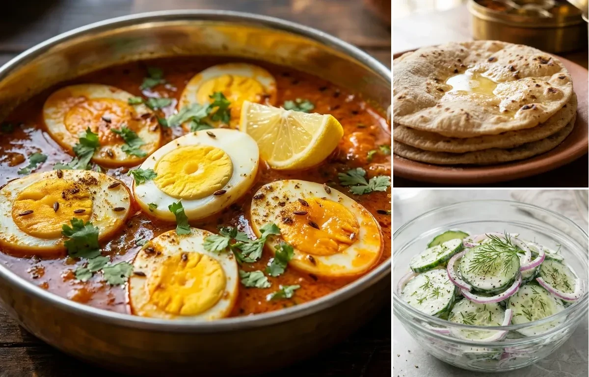 Egg Curry with Roti with Cucumber Salad