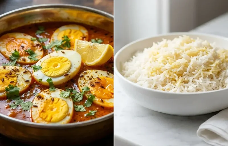 Egg Curry with Steamed Basmati Rice with Cucumber Salad (125% portion) (125% portion) (125% portion) (125% portion)