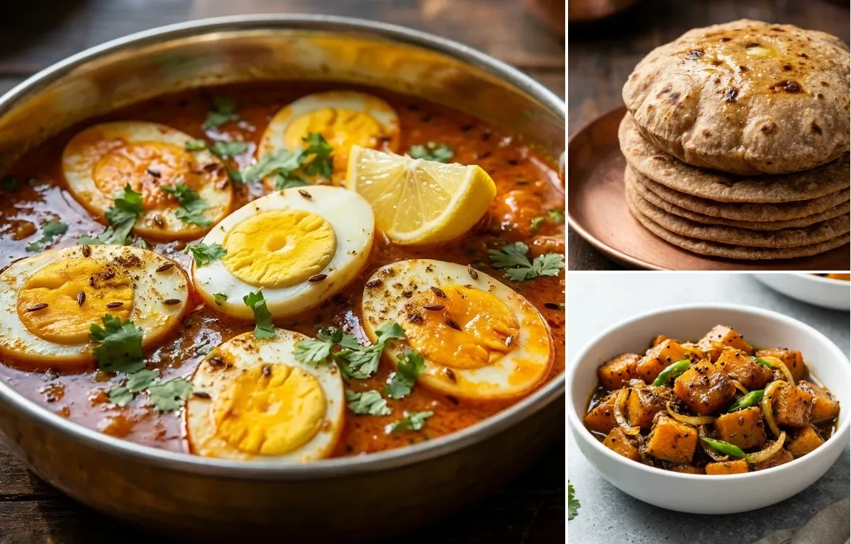 Egg Curry with Whole Wheat Roti with Pumpkin Sabzi (75