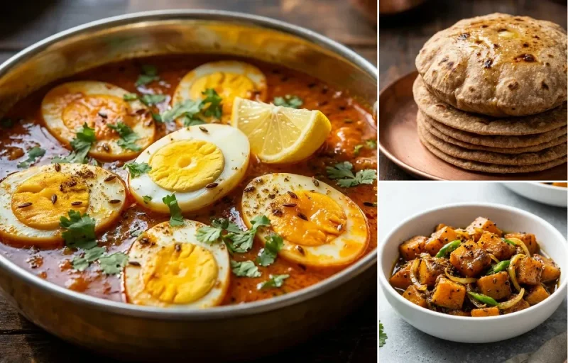 Egg Curry with Whole Wheat Roti with Pumpkin Sabzi (75