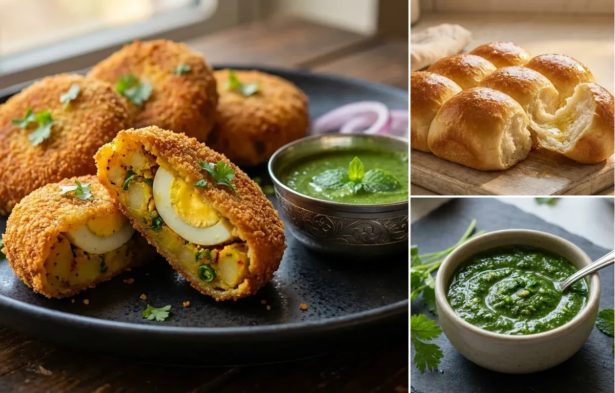 Egg Cutlet with Ladi Pav and Coriander Mint Chutney