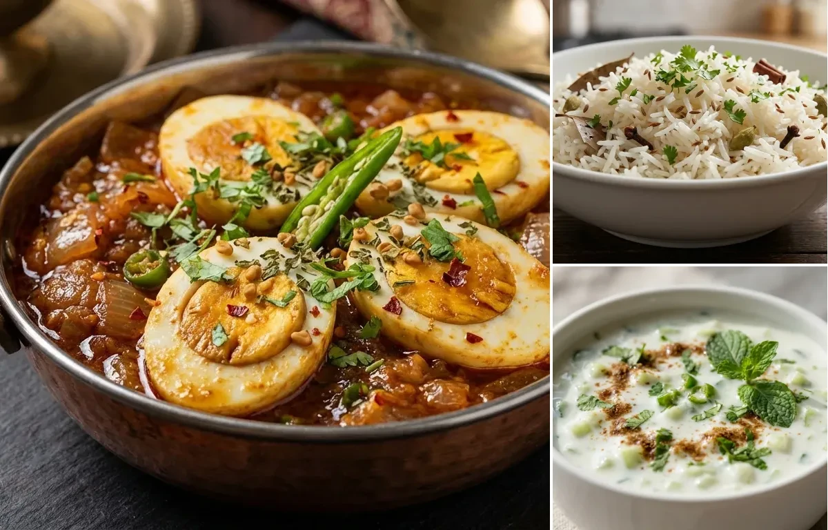 Egg Do Pyaza with Cucumber Raita