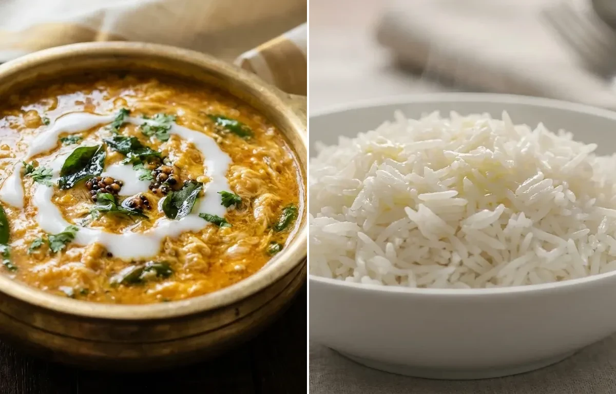 Egg Drop Curry with Coconut Milk with Steamed Basmati Rice