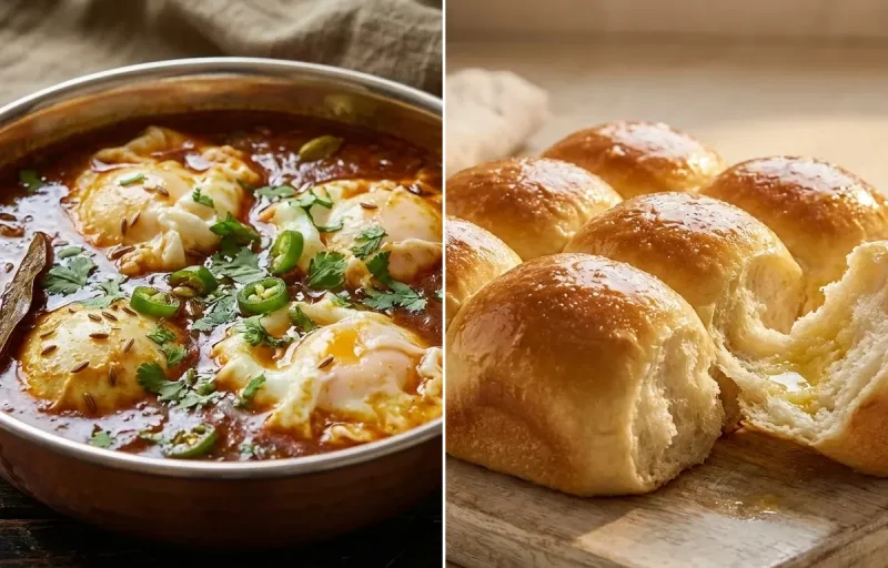 Egg Drop Curry with Ladi Pav