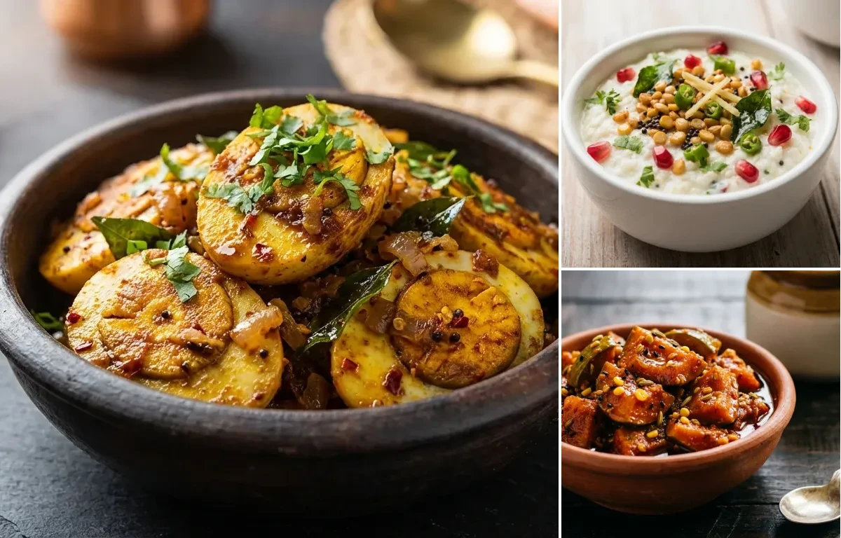 Egg Fry with Curd Rice and Mango Pickle