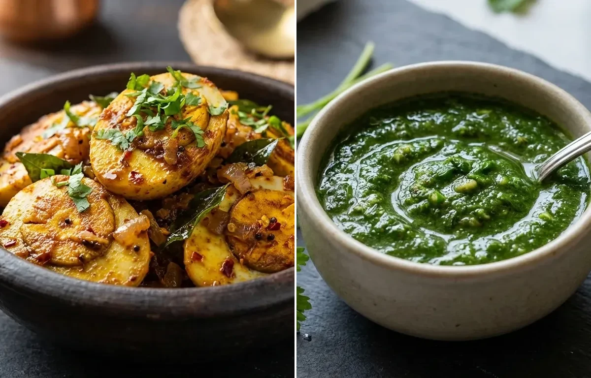 Egg Fry with Coriander Mint Chutney
