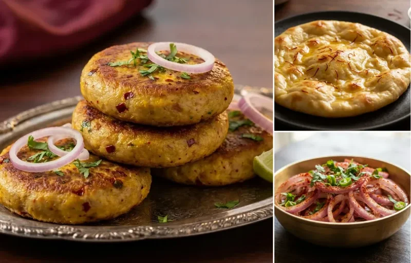 Egg Galouti Kebab with Saffron Sheermal and Onion Salad
