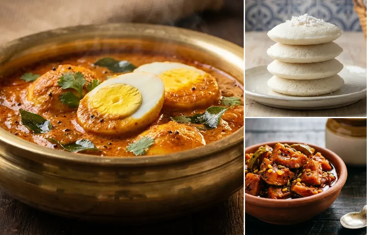 Egg Gassi with Goan Sanna and Mango Pickle