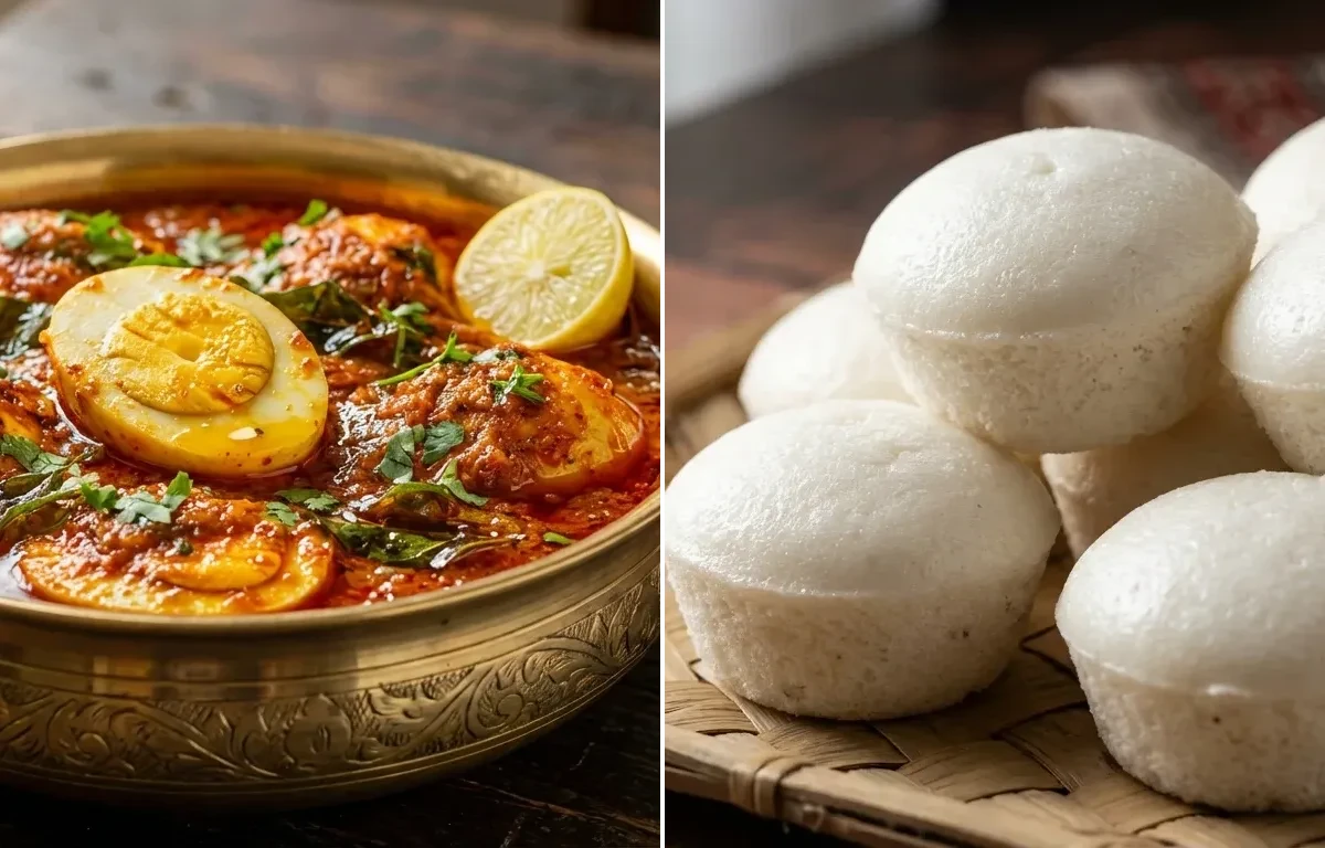 Egg Ghee Roast with Goan Sannas