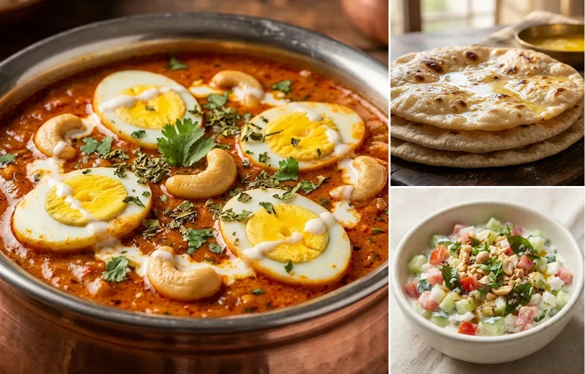 Egg Kaju Curry with Chapati and Koshimbir
