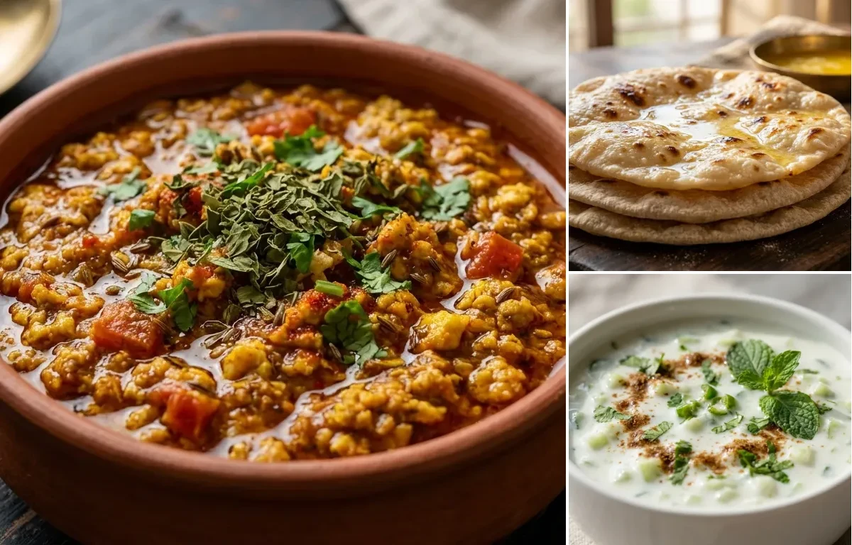 Egg Keema Masala with Chapati and Cucumber Raita