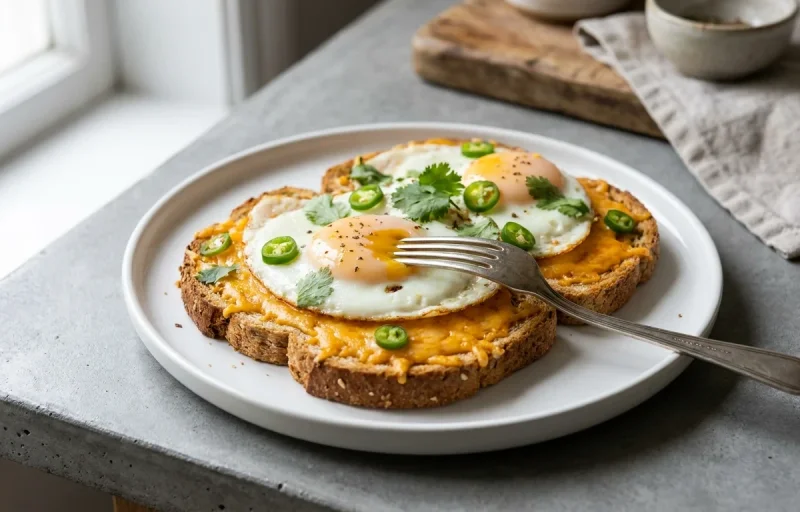 Egg Kejriwal (chilli-cheese eggs) + Toast