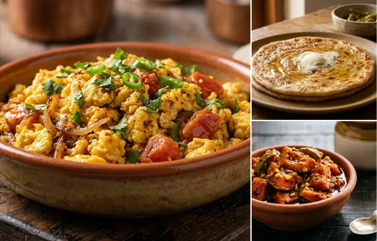 Egg Khagina with Paratha and Mango Pickle
