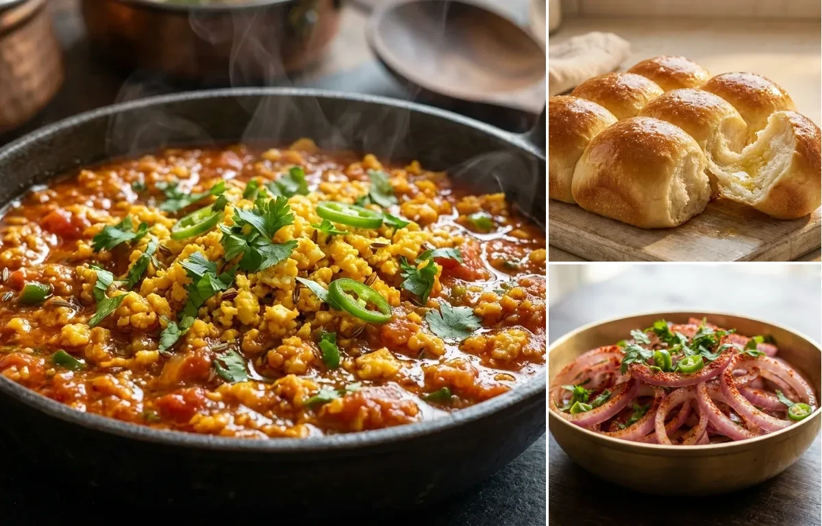 Egg Kheema with Ladi Pav and Onion Salad