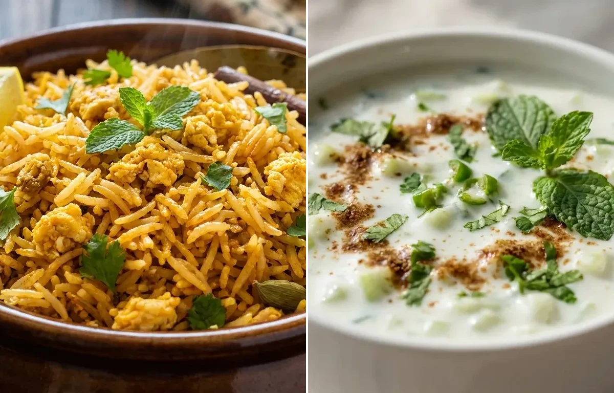 Egg Kheema Pulao with Cucumber Raita