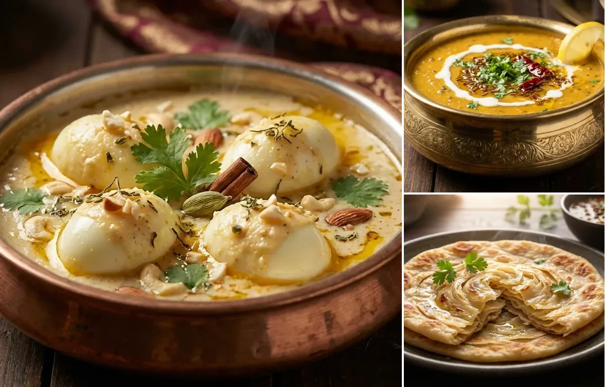 Egg Korma with Dal Sultani and Ulte Tawa Paratha