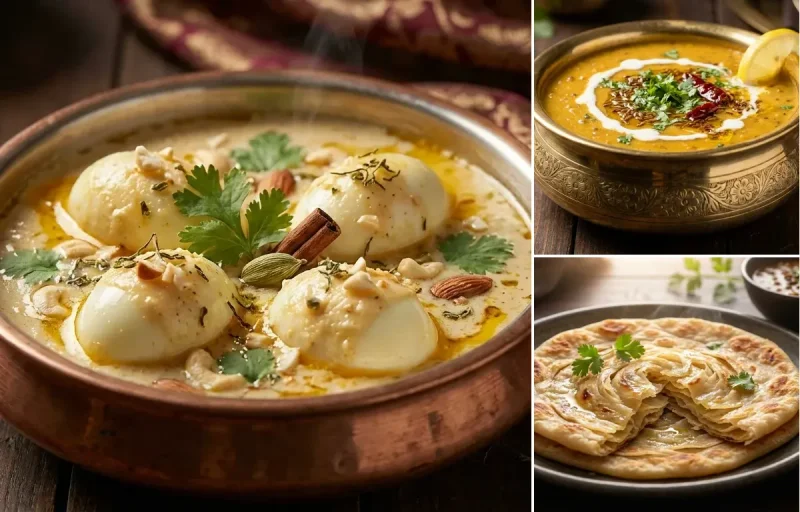 Egg Korma with Dal Sultani and Ulte Tawa Paratha