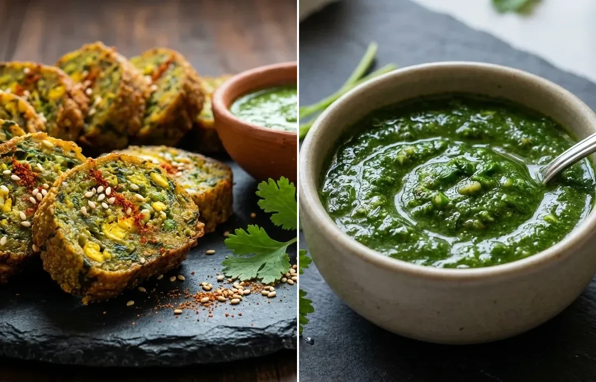 Egg Kothimbir Vadi with Coriander Mint Chutney