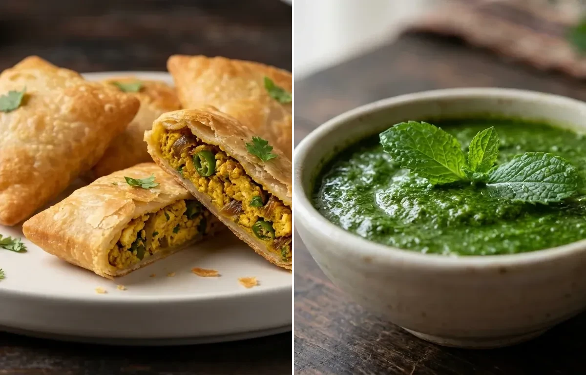 Egg Lukhmi with Mint Chutney
